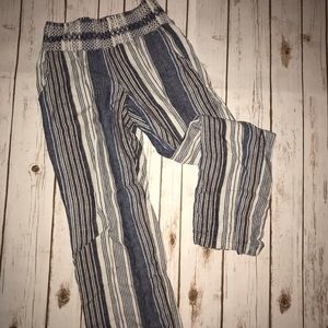 Navy Striped Wide Leg Pants